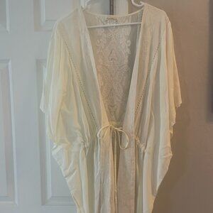 New Sweet Magnolia Bathing Suit Cover Up Kimono Cardigan Cream Lace Tie Waist OS